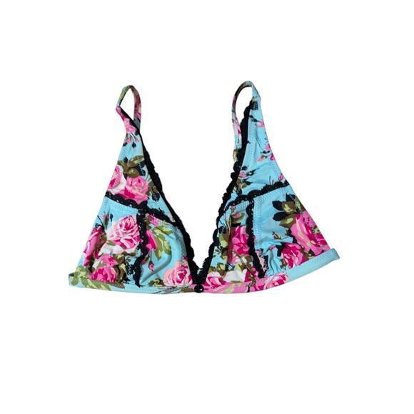 Betsey Johnson Gypsy Rose Bikini Top Vintage Y2K Turquoise Black Women M - Picture 6 of 9